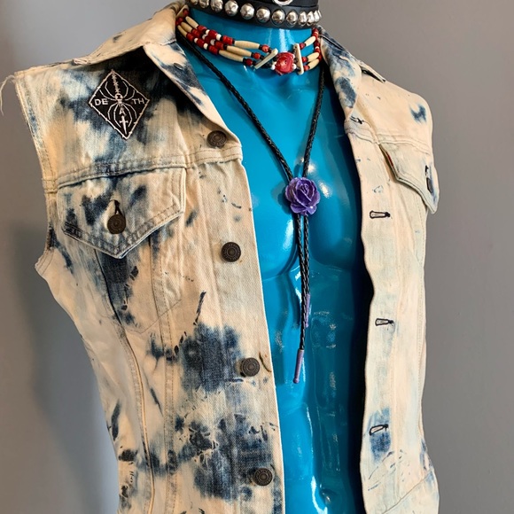 Vintage bleached Punk denim Vest - Picture 4 of 8